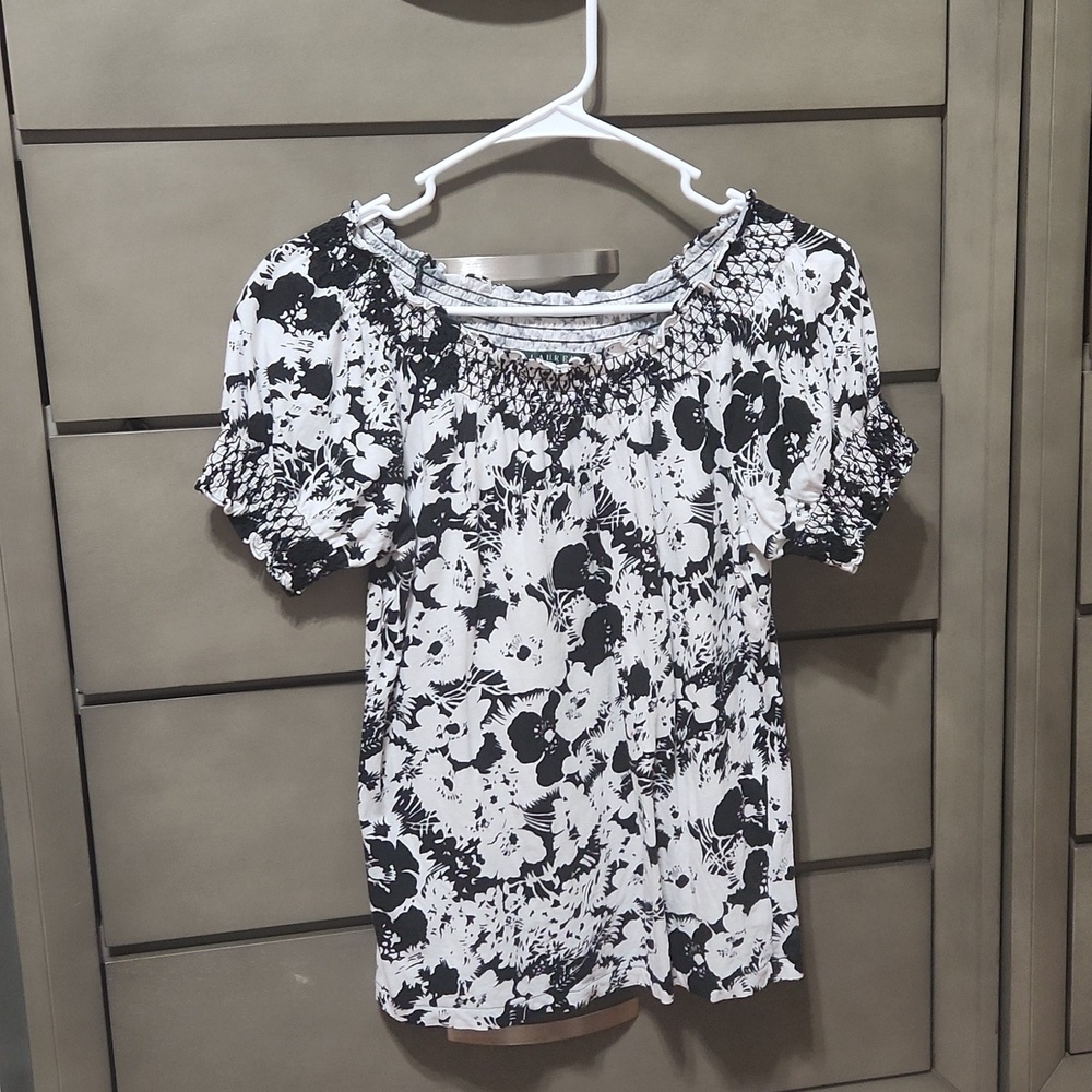 Lauren Ralph Lauren ladies floral black and white top